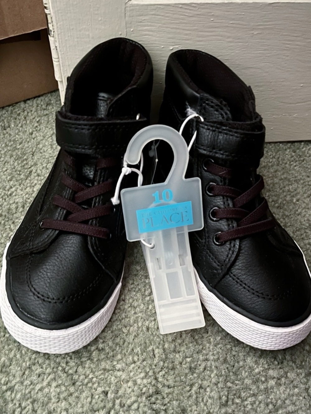 The Children's Place Black Leather High-Top Kids' Sneakers with White Sole